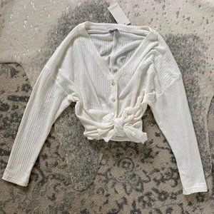 Off White Button Up Long Sleeve Top from Tobi